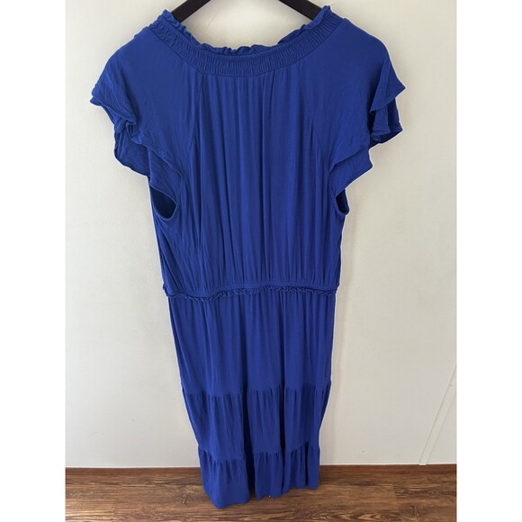 Old Navy Blue Maxi Dress Large Tiered Flowy Boho Minimalist Resortwear Summer - Picture 4 of 6